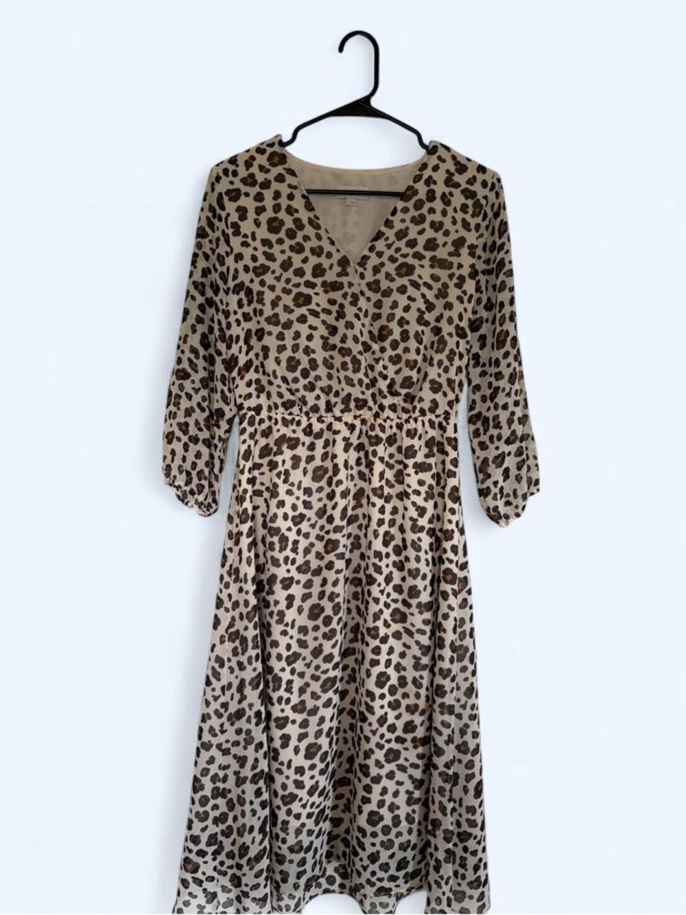 LOFT Beige and Brown Leopard-Print Midi Dress